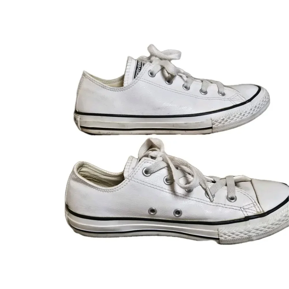 Converse Chuck Taylor All Star Low Top White Faux Leather Sneakers Youth 3